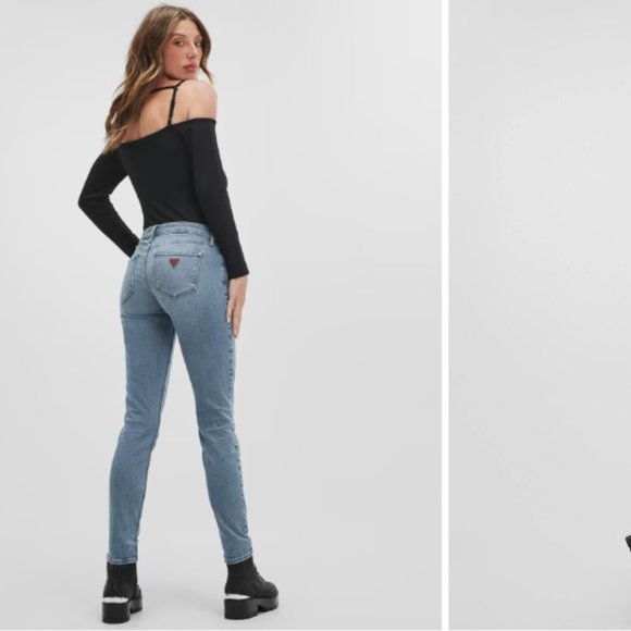 Guess Low Rise Power Skinny Light Wash Jeans - Size 26 - Picture 1 of 3